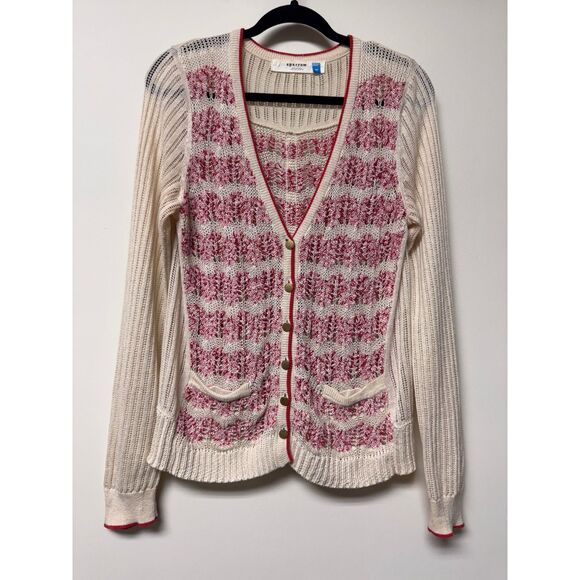 Anthropologie Sweaters - ANTHROPOLOGIE SPARROW Not Your Boyfriend's Cardigan Pointelle Cream/Red, Sz M